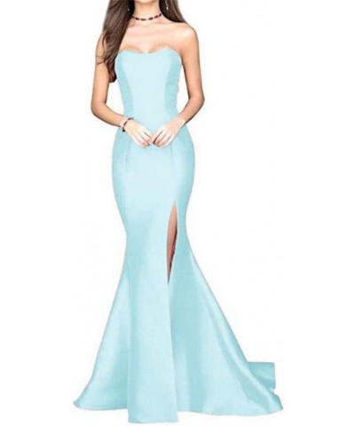 Women's Mermaid High Slit Backless Long Prom Gowns Pale Blue $43.71 Dresses