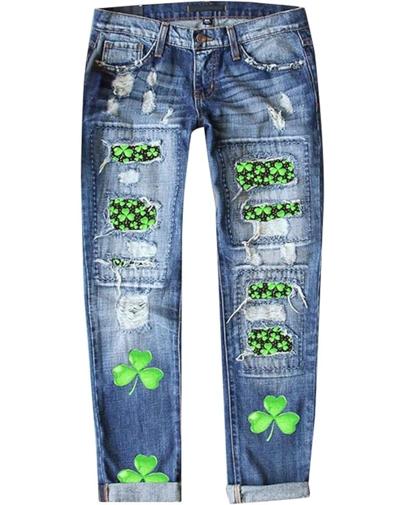 Womens Straight Leg Jeans St Patricks Day Jeans Mid Waist Denim Pant Women Ripped Jeans Stretchy Distressed Jeans Blue-5 $15....