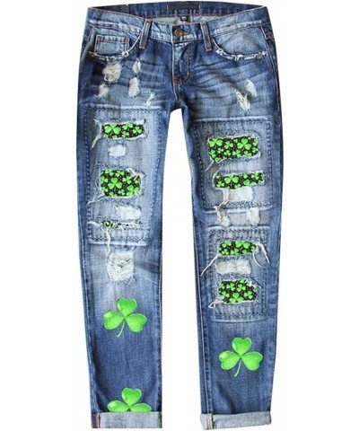 Womens Straight Leg Jeans St Patricks Day Jeans Mid Waist Denim Pant Women Ripped Jeans Stretchy Distressed Jeans Blue-5 $15....