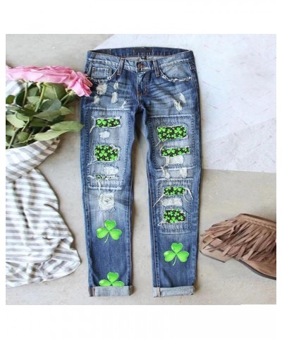 Womens Straight Leg Jeans St Patricks Day Jeans Mid Waist Denim Pant Women Ripped Jeans Stretchy Distressed Jeans Blue-5 $15....