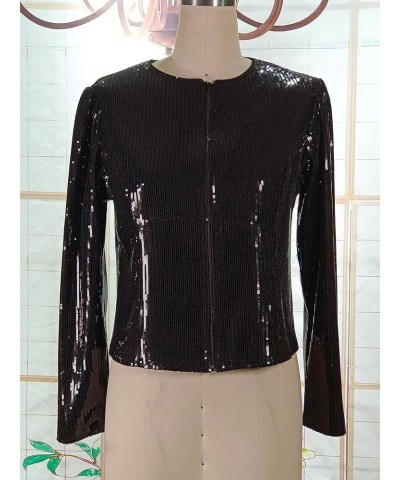 Women Casual Open Front Sequin Jackets Cardigan Glitter Long Sleeve Short Coats Crop Blazer Black $26.99 Blazers