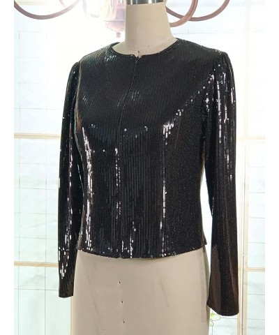 Women Casual Open Front Sequin Jackets Cardigan Glitter Long Sleeve Short Coats Crop Blazer Black $26.99 Blazers