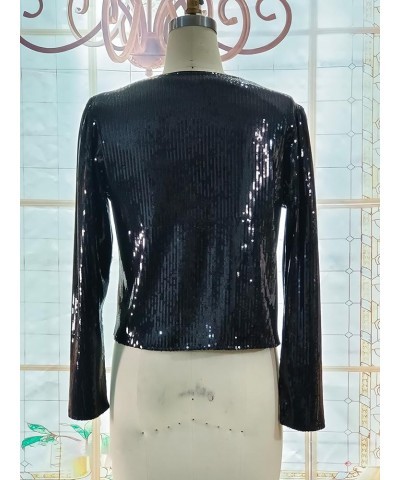 Women Casual Open Front Sequin Jackets Cardigan Glitter Long Sleeve Short Coats Crop Blazer Black $26.99 Blazers