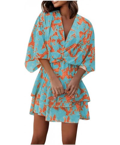 Beach Dresses for Women,2024 Spring Summer Trendy Batwing Sleeve Print Boho Dress,Casual Loose V Neck Flowy Ruched Mini Dress...