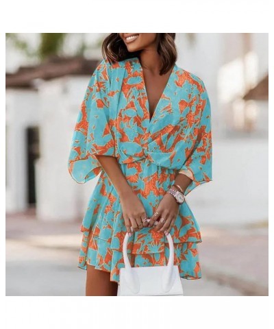 Beach Dresses for Women,2024 Spring Summer Trendy Batwing Sleeve Print Boho Dress,Casual Loose V Neck Flowy Ruched Mini Dress...