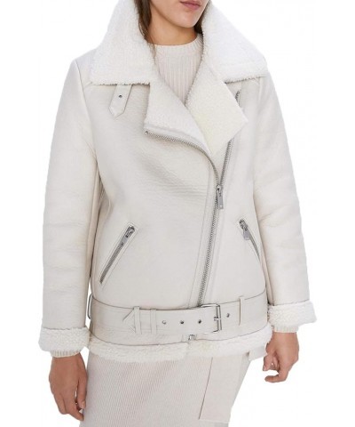 Women's Faux Shearing Moto Jacket Thick Lined Parka Winter Shearling Coat Leather Jacket Beige $38.24 Jackets