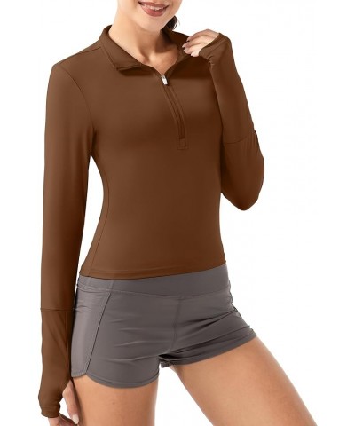 Crop Tops Women's Long Sleeve Workout Shirt with Half Zip Closure, Slim Fit, and Buttery-Soft Fabric Xbrown $10.19 Activewear