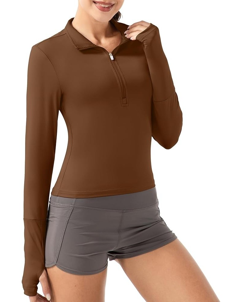 Crop Tops Women's Long Sleeve Workout Shirt with Half Zip Closure, Slim Fit, and Buttery-Soft Fabric Xbrown $10.19 Activewear