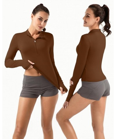 Crop Tops Women's Long Sleeve Workout Shirt with Half Zip Closure, Slim Fit, and Buttery-Soft Fabric Xbrown $10.19 Activewear