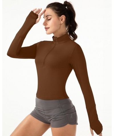 Crop Tops Women's Long Sleeve Workout Shirt with Half Zip Closure, Slim Fit, and Buttery-Soft Fabric Xbrown $10.19 Activewear