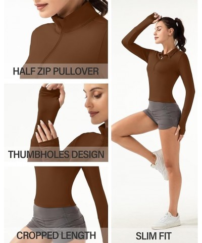 Crop Tops Women's Long Sleeve Workout Shirt with Half Zip Closure, Slim Fit, and Buttery-Soft Fabric Xbrown $10.19 Activewear