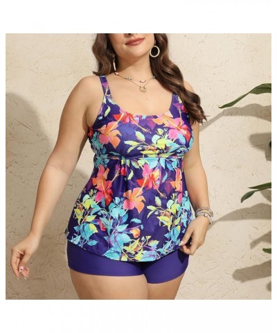 Plus Size Tankini Swimsuits for Women 2024 Two Piece Tankini with Shorts Flowy High Waist Slimming Swimwear 07-blue $3.35 Swi...