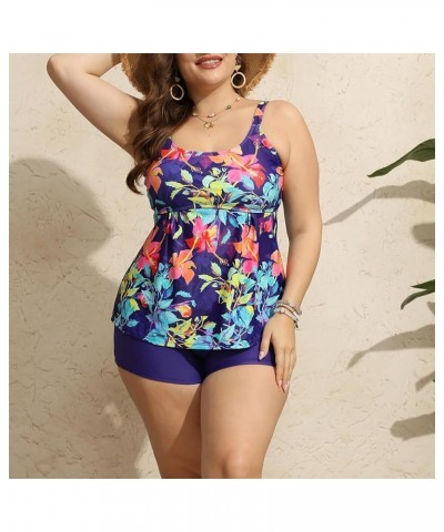 Plus Size Tankini Swimsuits for Women 2024 Two Piece Tankini with Shorts Flowy High Waist Slimming Swimwear 07-blue $3.35 Swi...