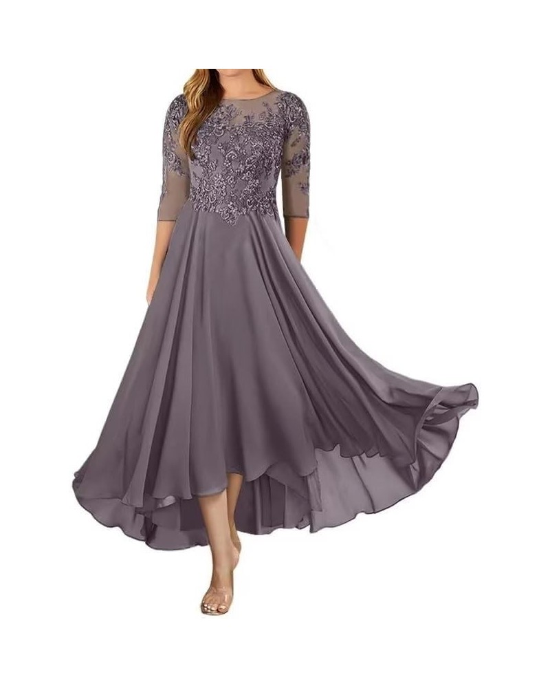 Lace Appliques Mother of The Bride Dress for Wedding with Sleeves High Low Formal Evening Gowns for Women Steel Grey $35.69 D...