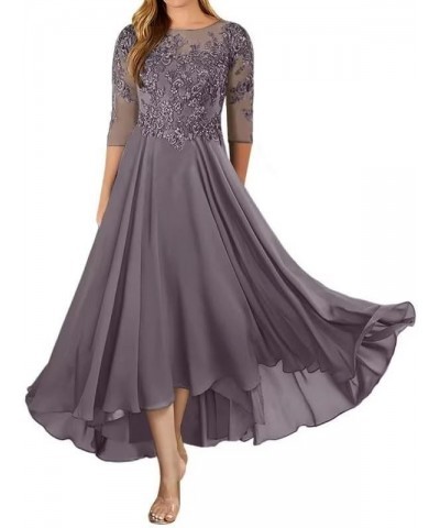 Lace Appliques Mother of The Bride Dress for Wedding with Sleeves High Low Formal Evening Gowns for Women Steel Grey $35.69 D...