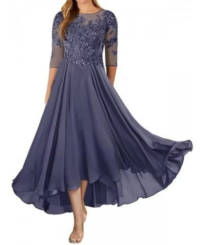 Lace Appliques Mother of The Bride Dress for Wedding with Sleeves High Low Formal Evening Gowns for Women Steel Grey $35.69 D...