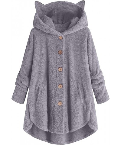 Women's Fleece Bomber Jacket Loose Plush Solid Color Single Breasted Pocket Hood Zipper Jacket Sherpa, S-5XL Fk017-gray $10.0...