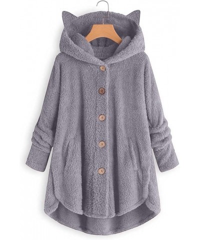 Women's Fleece Bomber Jacket Loose Plush Solid Color Single Breasted Pocket Hood Zipper Jacket Sherpa, S-5XL Fk017-gray $10.0...