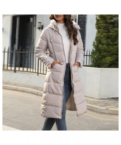 Womens Thickened Down Jacket Long Winter Coat With Hood Puffer Coat Light Weight Jacket for Goingout Warm Down Khaki $19.19 J...