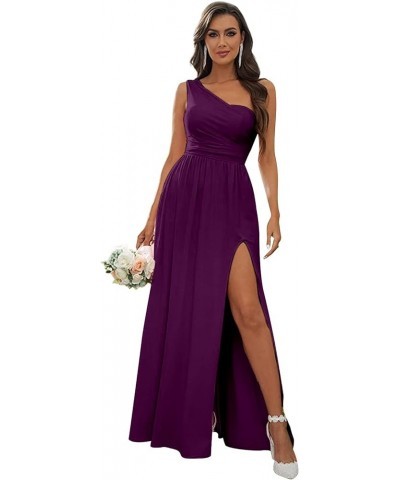 Chiffon One Shoulder Bridesmaid Dresses for Women Long Ruched Evening Dress with Slit Plum $32.44 Dresses