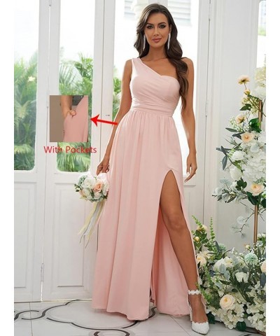 Chiffon One Shoulder Bridesmaid Dresses for Women Long Ruched Evening Dress with Slit Plum $32.44 Dresses