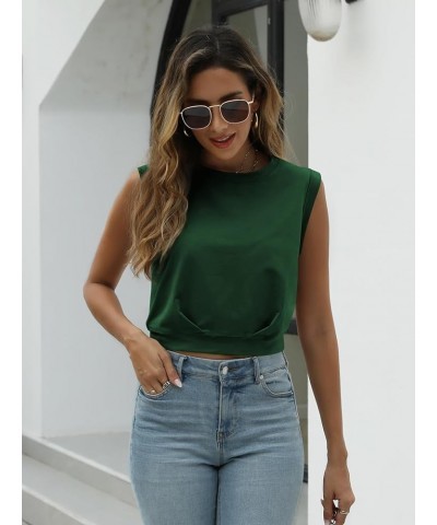 Women's Summer Crop Tank Top Sleeveless Workout Tank Top Crop Solid Tops Sleeveless Shirts Cropped Yoga Tops Dressy Dark Gree...