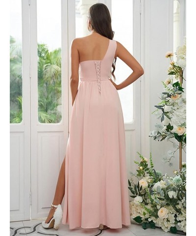 Chiffon One Shoulder Bridesmaid Dresses for Women Long Ruched Evening Dress with Slit Plum $32.44 Dresses