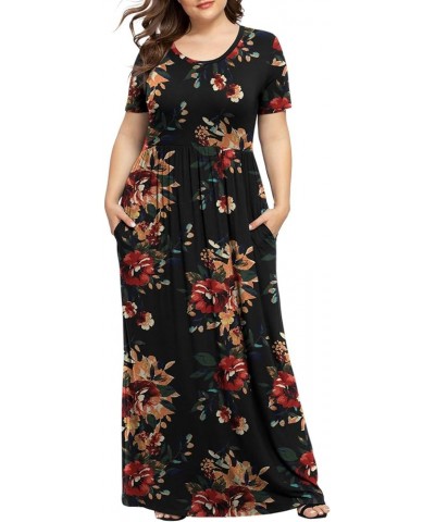 Women's Plus Size Casual Dresses Short Sleeve Maxi Dress XL-6XL with Pockets Brown Floral Black $21.59 Dresses