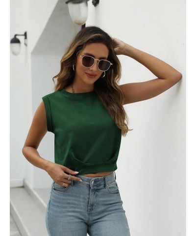 Women's Summer Crop Tank Top Sleeveless Workout Tank Top Crop Solid Tops Sleeveless Shirts Cropped Yoga Tops Dressy Dark Gree...