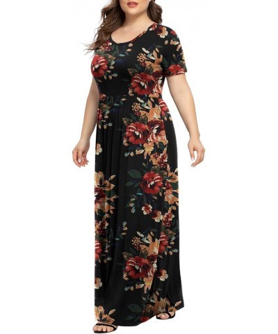 Women's Plus Size Casual Dresses Short Sleeve Maxi Dress XL-6XL with Pockets Brown Floral Black $21.59 Dresses