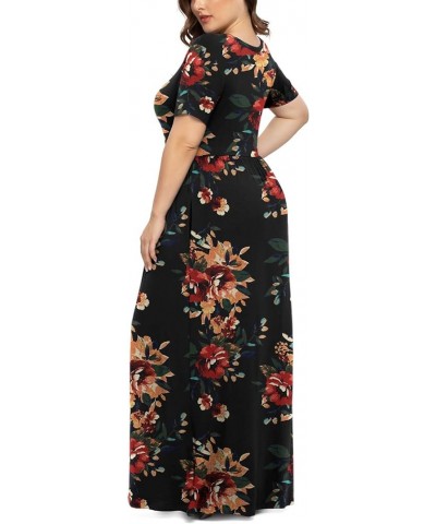 Women's Plus Size Casual Dresses Short Sleeve Maxi Dress XL-6XL with Pockets Brown Floral Black $21.59 Dresses