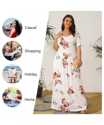 Women's Plus Size Casual Dresses Short Sleeve Maxi Dress XL-6XL with Pockets Brown Floral Black $21.59 Dresses