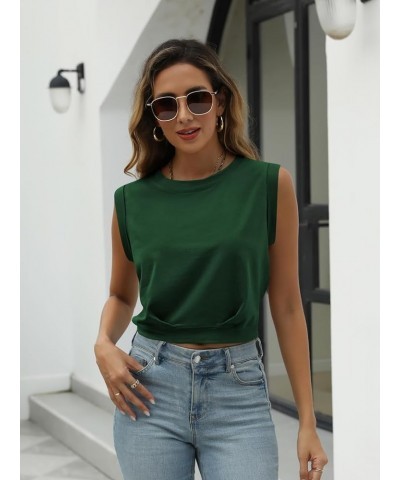 Women's Summer Crop Tank Top Sleeveless Workout Tank Top Crop Solid Tops Sleeveless Shirts Cropped Yoga Tops Dressy Dark Gree...