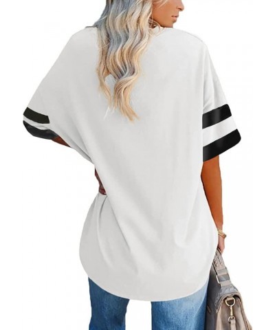 Womens Oversized Tees Loose T Shirts Half Sleeve Crew Neck Color Block Cotton Tunic Tops White $14.49 Tops