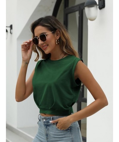 Women's Summer Crop Tank Top Sleeveless Workout Tank Top Crop Solid Tops Sleeveless Shirts Cropped Yoga Tops Dressy Dark Gree...