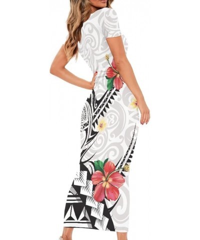 Women's Plus Size American Samoa Hawaiian Polynesian Short Sleeve Bodycon Maxi Dress White Polynesian $13.99 Dresses