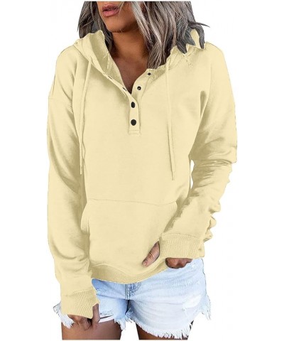 Women's Fashion Hoodies Drawstring Long Sleeve Half Button Sweatshirts Oversized Fleece Pullover Top with Thumb Hole A-beige ...