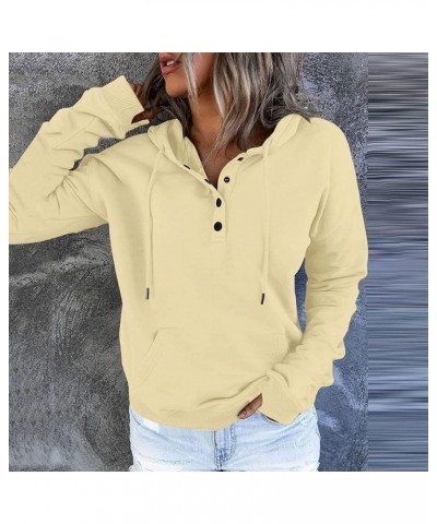 Women's Fashion Hoodies Drawstring Long Sleeve Half Button Sweatshirts Oversized Fleece Pullover Top with Thumb Hole A-beige ...