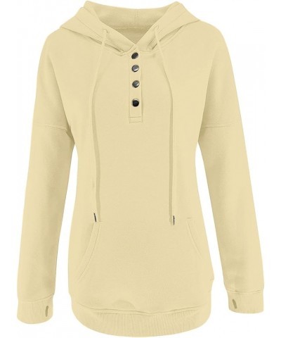 Women's Fashion Hoodies Drawstring Long Sleeve Half Button Sweatshirts Oversized Fleece Pullover Top with Thumb Hole A-beige ...