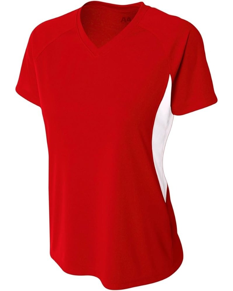 Women's Color Block Performance V-Neck Scarlet/White $8.53 Activewear