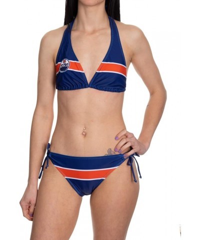 NHL Womens Striped Team Logo Two Piece Adjustable Halter Bikini Bathing Suit Edmonton Oilers $9.99 Swimsuits