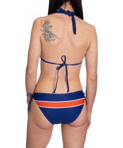 NHL Womens Striped Team Logo Two Piece Adjustable Halter Bikini Bathing Suit Edmonton Oilers $9.99 Swimsuits