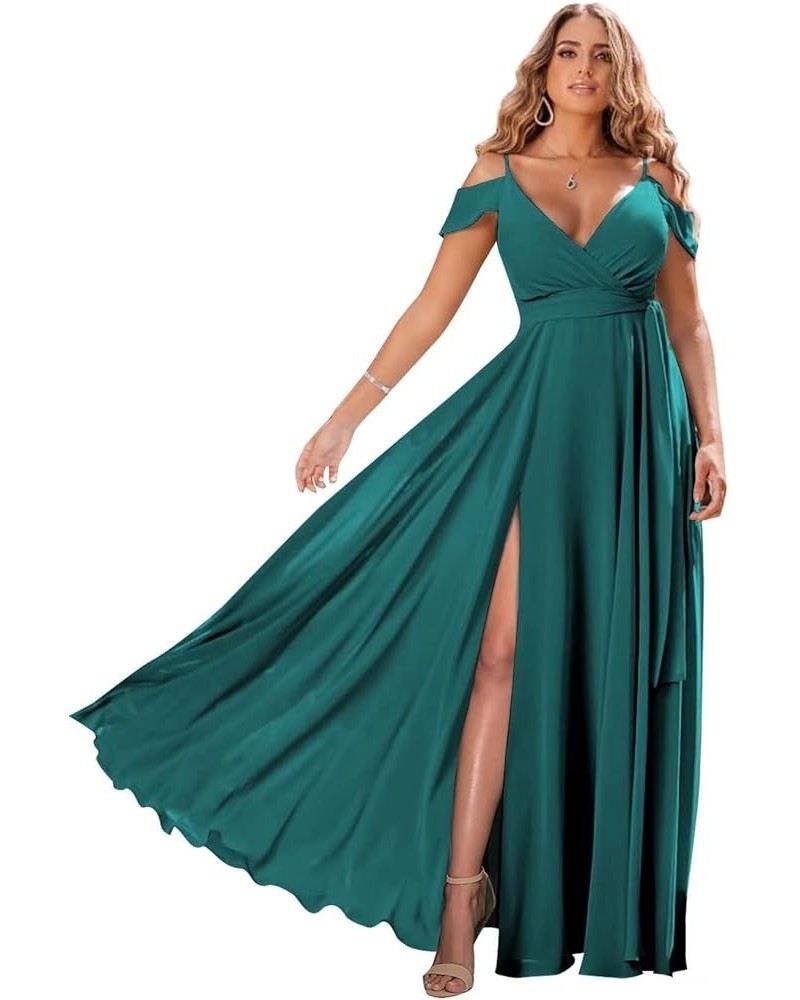 Off Shoulder Bridesmaid Dresses 2023 for Women Long Chiffon V Neck Formal Evening Gown with Slit RQ04 Teal $28.01 Dresses