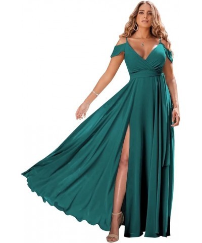 Off Shoulder Bridesmaid Dresses 2023 for Women Long Chiffon V Neck Formal Evening Gown with Slit RQ04 Teal $28.01 Dresses