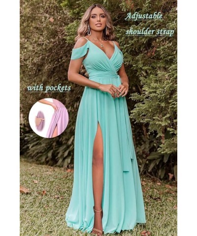 Off Shoulder Bridesmaid Dresses 2023 for Women Long Chiffon V Neck Formal Evening Gown with Slit RQ04 Teal $28.01 Dresses