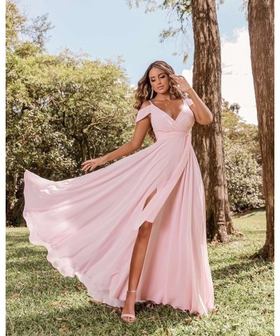 Off Shoulder Bridesmaid Dresses 2023 for Women Long Chiffon V Neck Formal Evening Gown with Slit RQ04 Teal $28.01 Dresses