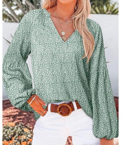 Women Casual Boho Blouse Fashion Floral Shirts V Neck Long Puff Sleeve Lightweight Chiffon Spring Summer Tops 2024 Leopard Gr...