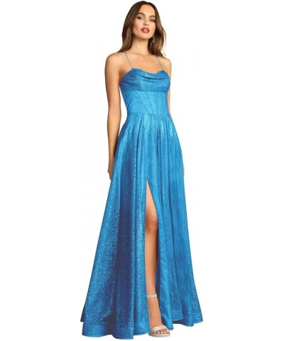 Sparkly Tulle Prom Dresses Spaghetti Straps Corset Women’s Long Formal Evening Gowns 2024 Blue $34.50 Dresses