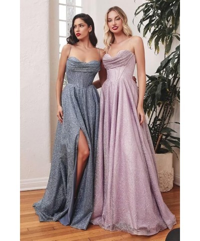 Sparkly Tulle Prom Dresses Spaghetti Straps Corset Women’s Long Formal Evening Gowns 2024 Blue $34.50 Dresses