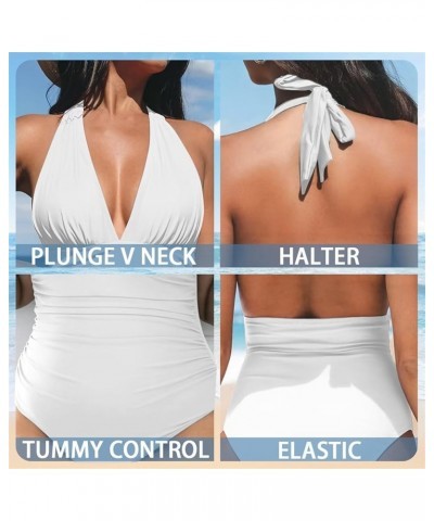 Women V Neck One Piece Swimsuit Halter Ruched Tummy Control Bathing Suit Backless Swimwear Easter Rabbits $15.50 Swimsuits